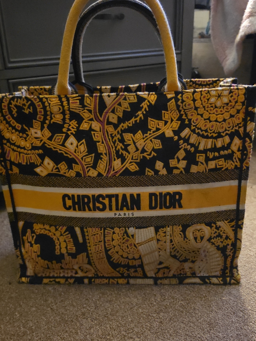 Dior Embroidered Yellow & Black Book Tote